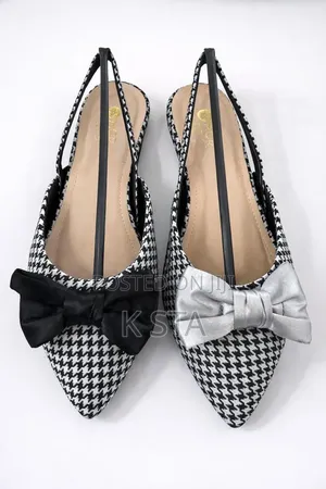 Checked Slingback Women Flats Mules With Elegant Bow Detail