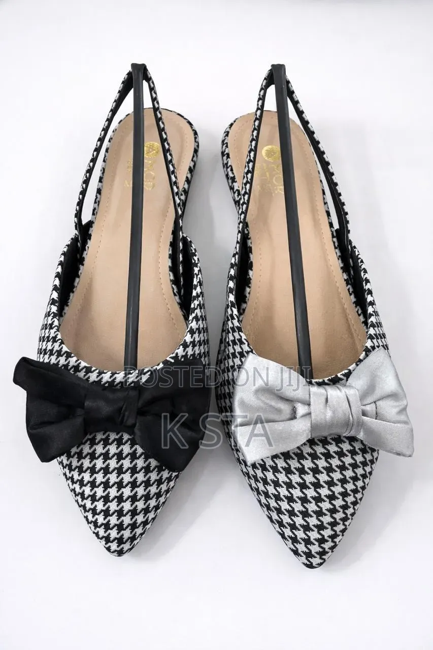 Checked Slingback Women Flats Mules With Elegant Bow Detail