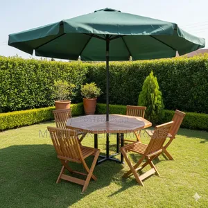 Foldable Mahogany Chairs+table+ Umbrella Shades