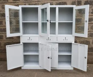 4 Door Steel Office Cabinet With Glass Doors – Lockable Filing/Storage