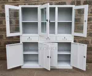 4 Door Steel Office Cabinet With Glass Doors – Lockable Filing/Storage