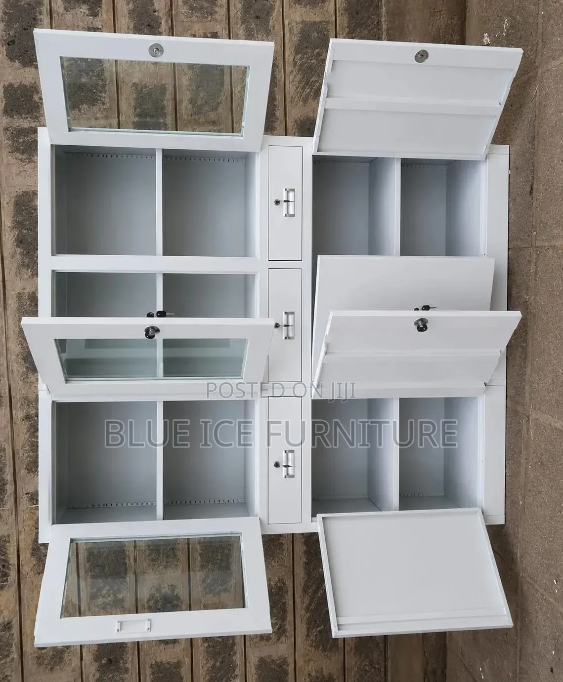 4 Door Steel Office Cabinet With Glass Doors – Lockable Filing/Storage