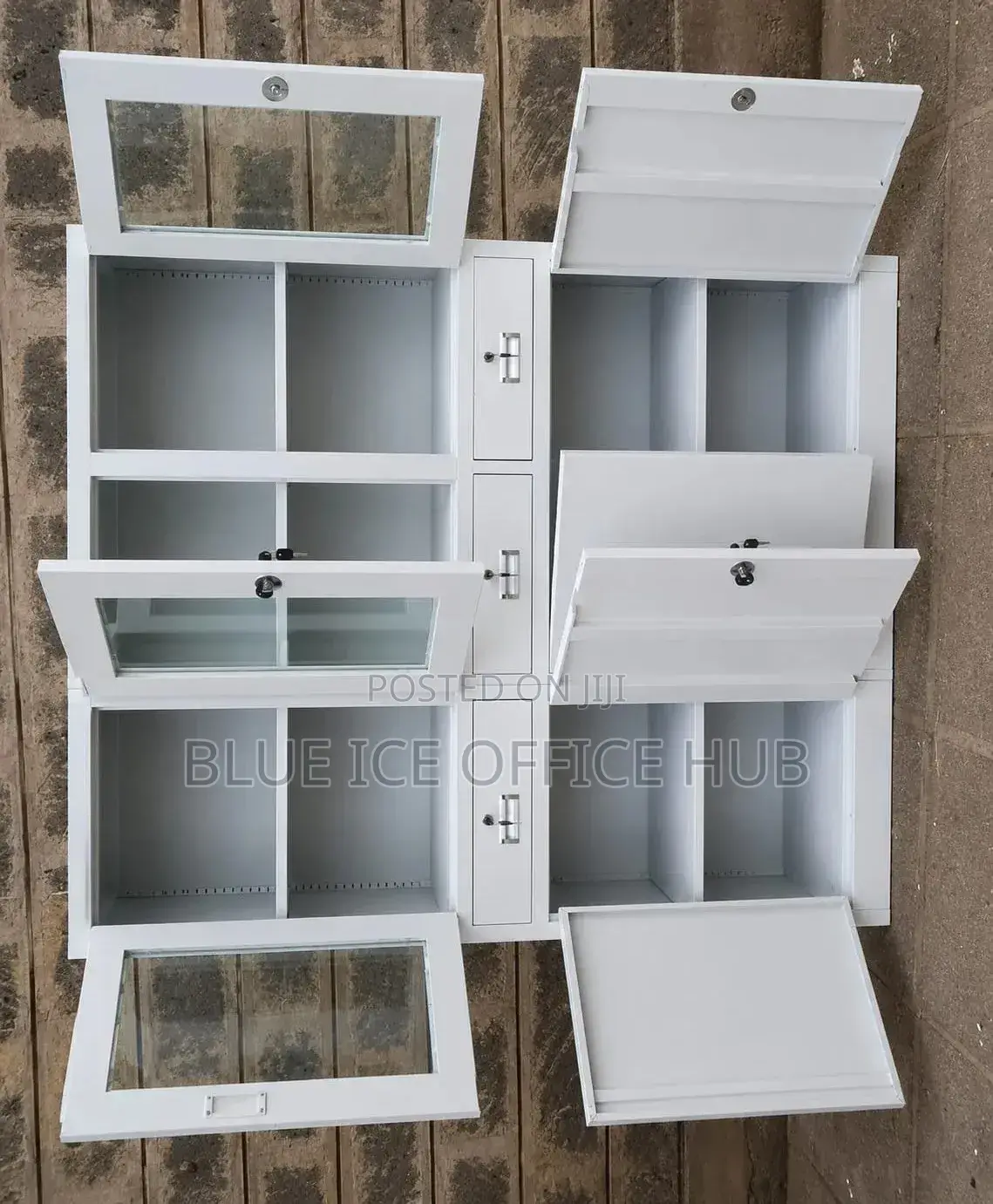 4 Door Steel Office Cabinet With Glass Doors – Lockable Filing/Storage