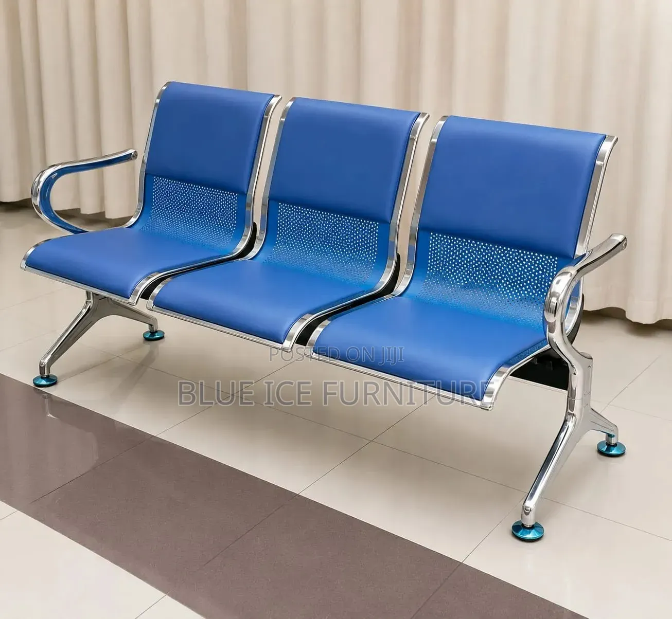 Office Reception Bench Chair – Blue Silver