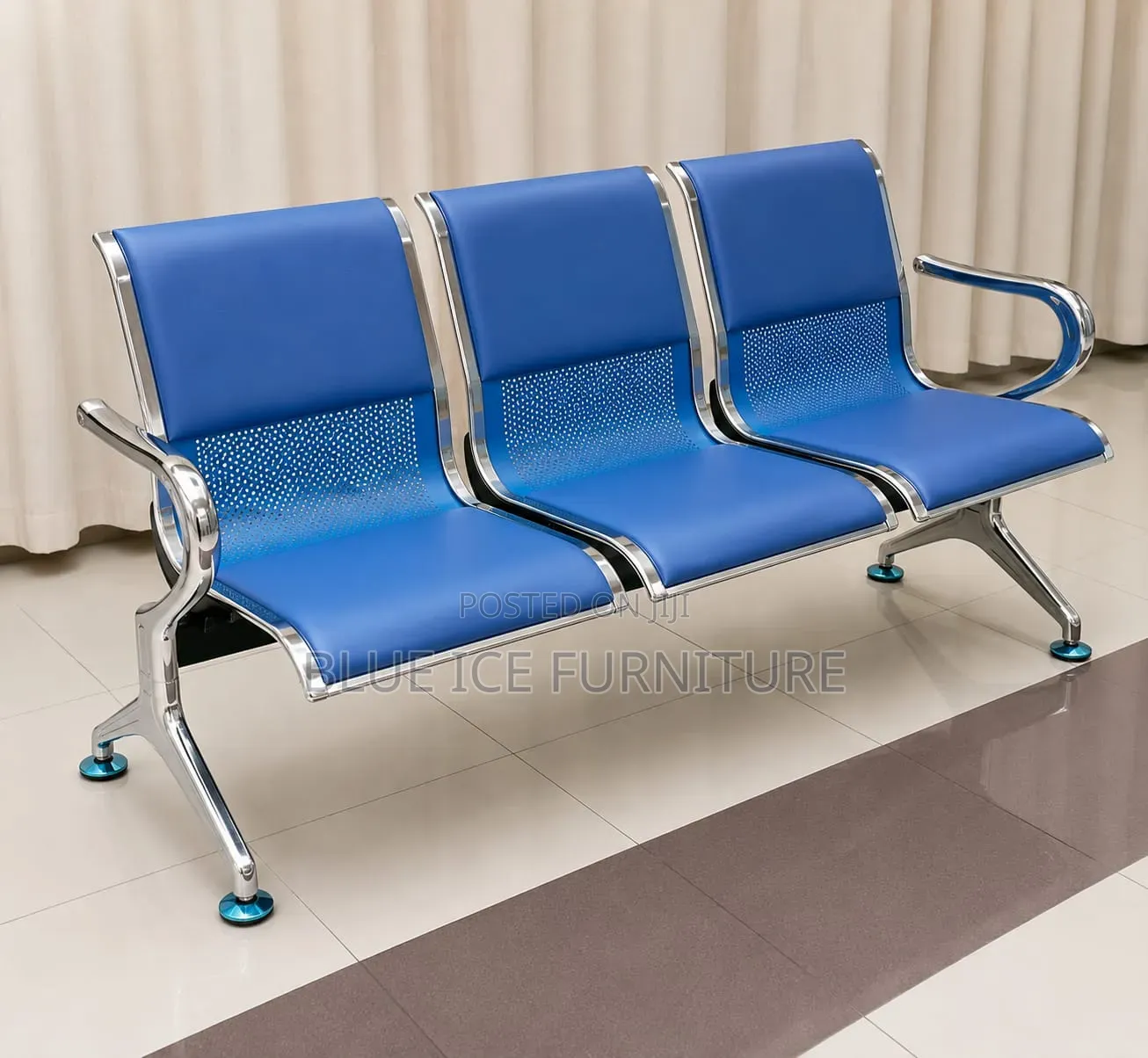 Office Reception Bench Chair – Blue Silver