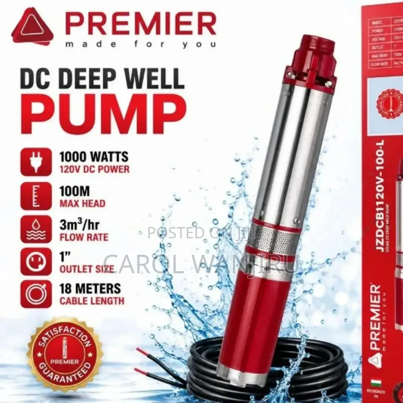 Premier 1000W DC Deep Well Pump/1000w DC Submersible Water Pump