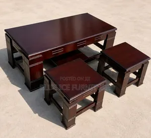Wooden Coffee Table With 2 Matching Stools - Durable