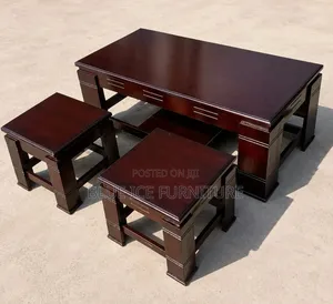 Wooden Coffee Table With 2 Matching Stools - Durable
