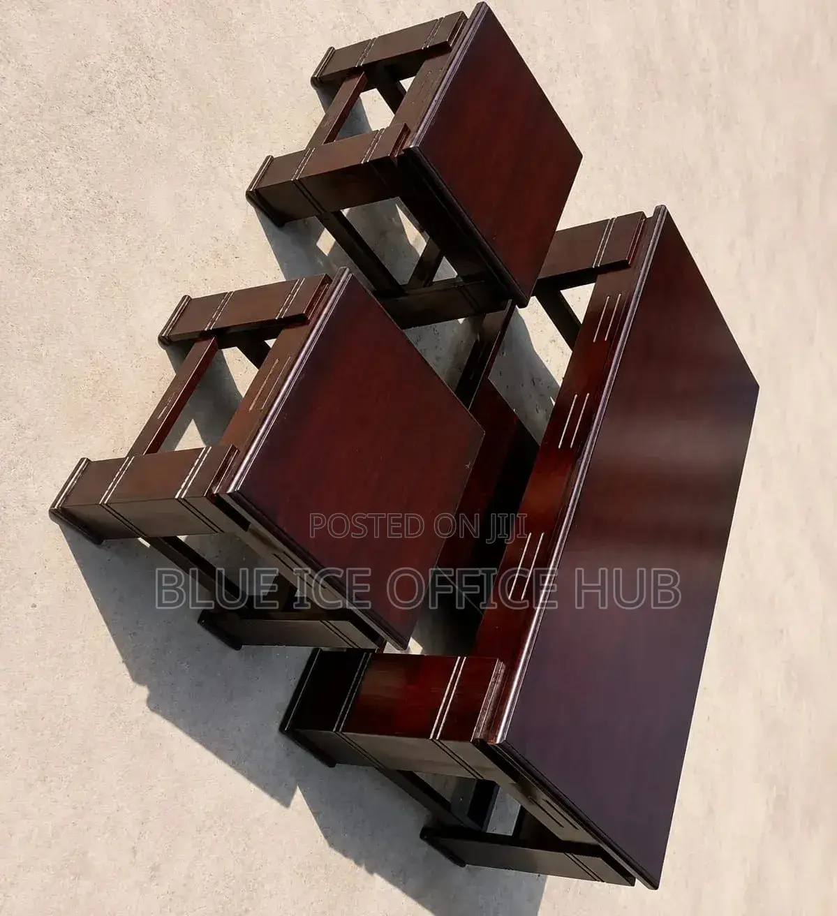 Wooden Coffee Table With 2 Matching Stools - Durable