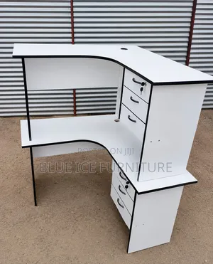 White L-Shaped Office Desk With Lockable Drawers