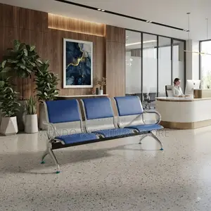 Office Bench; Leather Cushioned Three Seaters Office Bench