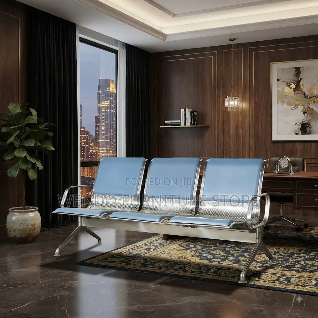 Office Bench; Leather Cushioned Three Seaters Office Bench