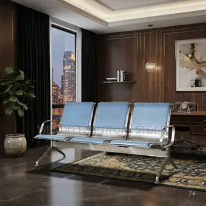 Office Bench; Leather Cushioned Three Seaters Office Bench