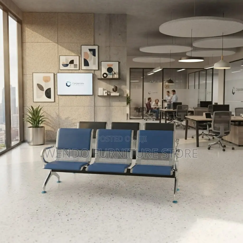 Office Bench; Leather Cushioned Three Seaters Office Bench