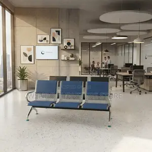 Office Bench; Leather Cushioned Three Seaters Office Bench