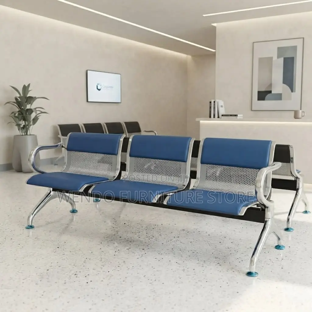 Office Bench; Leather Cushioned Three Seaters Office Bench