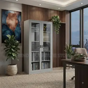 Office Cabinet; Glass Front Two Doors Executive Files Cabinet