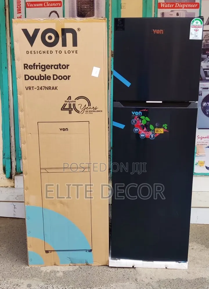 VON 247L Double Door Fridge VRT-247NRAK – No Frost | Dark Inox