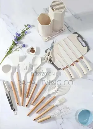 19-Piece Silicone Kitchen Utensil Set With Knives Holder