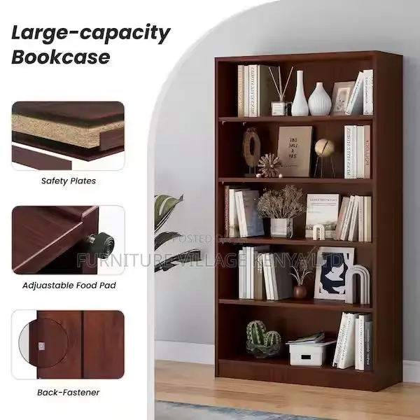 Bookshelf; 5 Shelves Open Sturdy Wooden Bookshelf