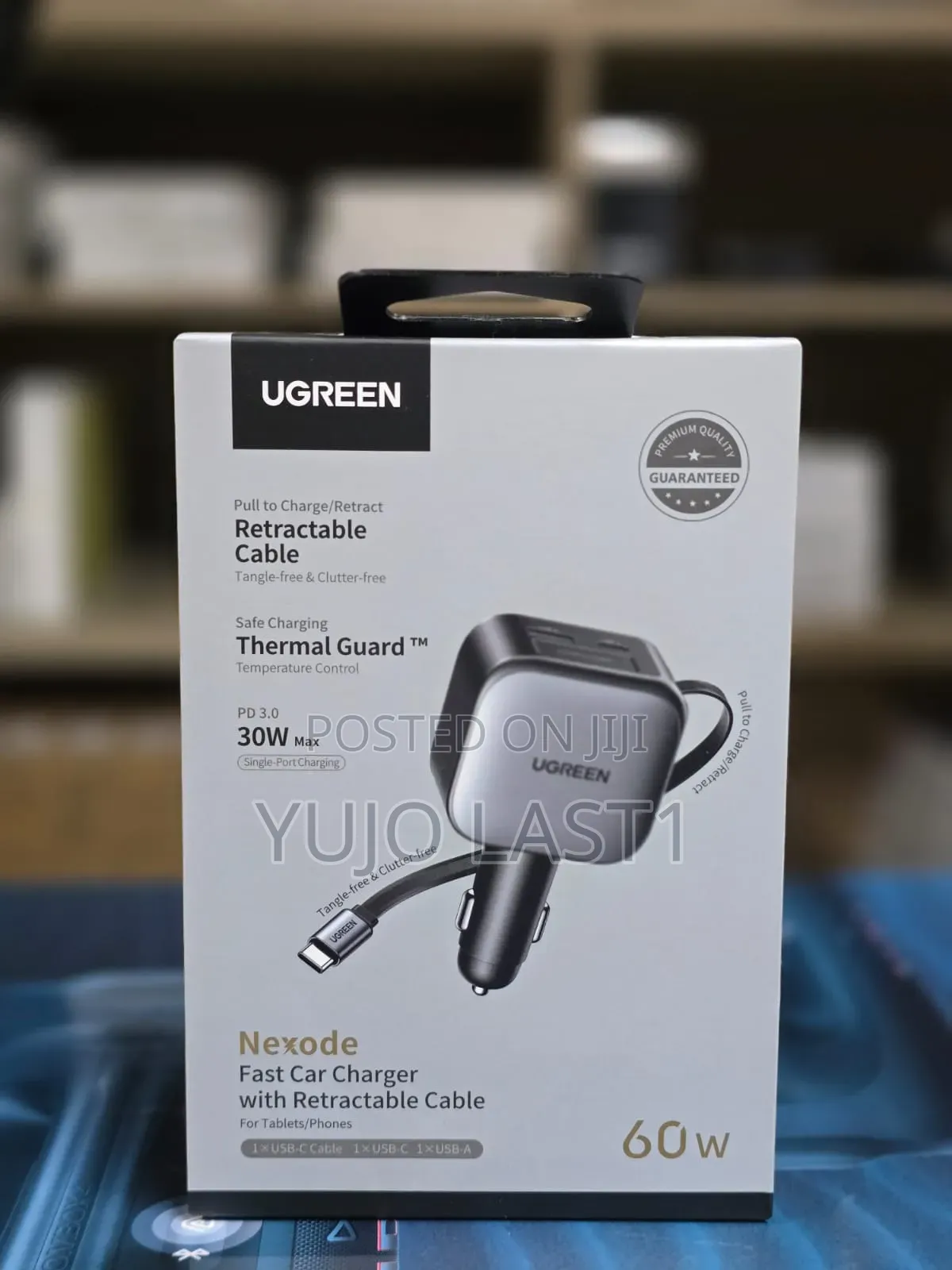 Ugreen Nexode 60W Fast Car Charger With Retractable USB-C Cable