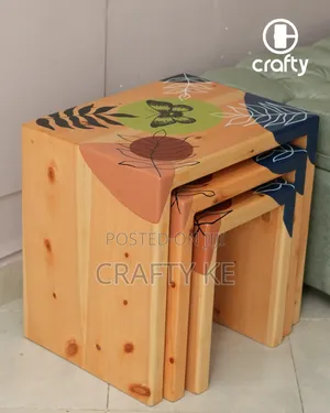 Botanical Art Nesting Stools - Set of 3, Cypress Wooden Stools