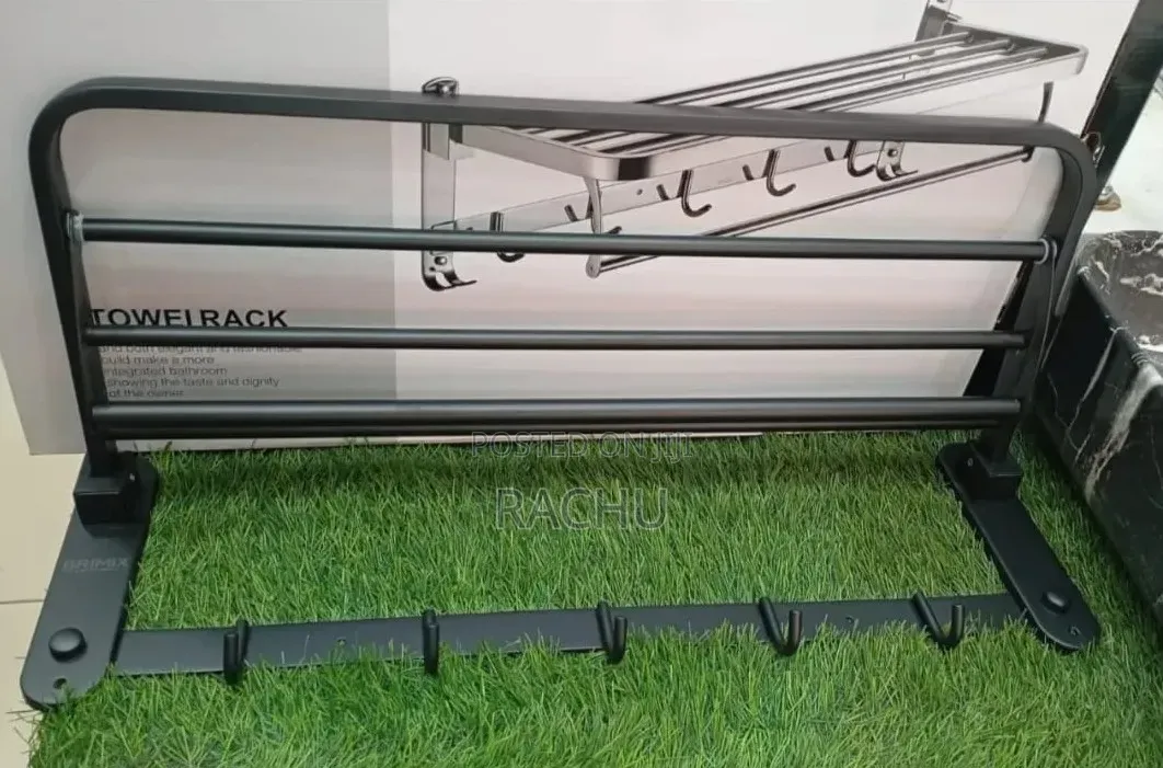 Towel Rack and Hooks (Black)