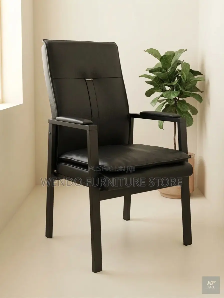 Office Chairs; Black Leather Reception Chair