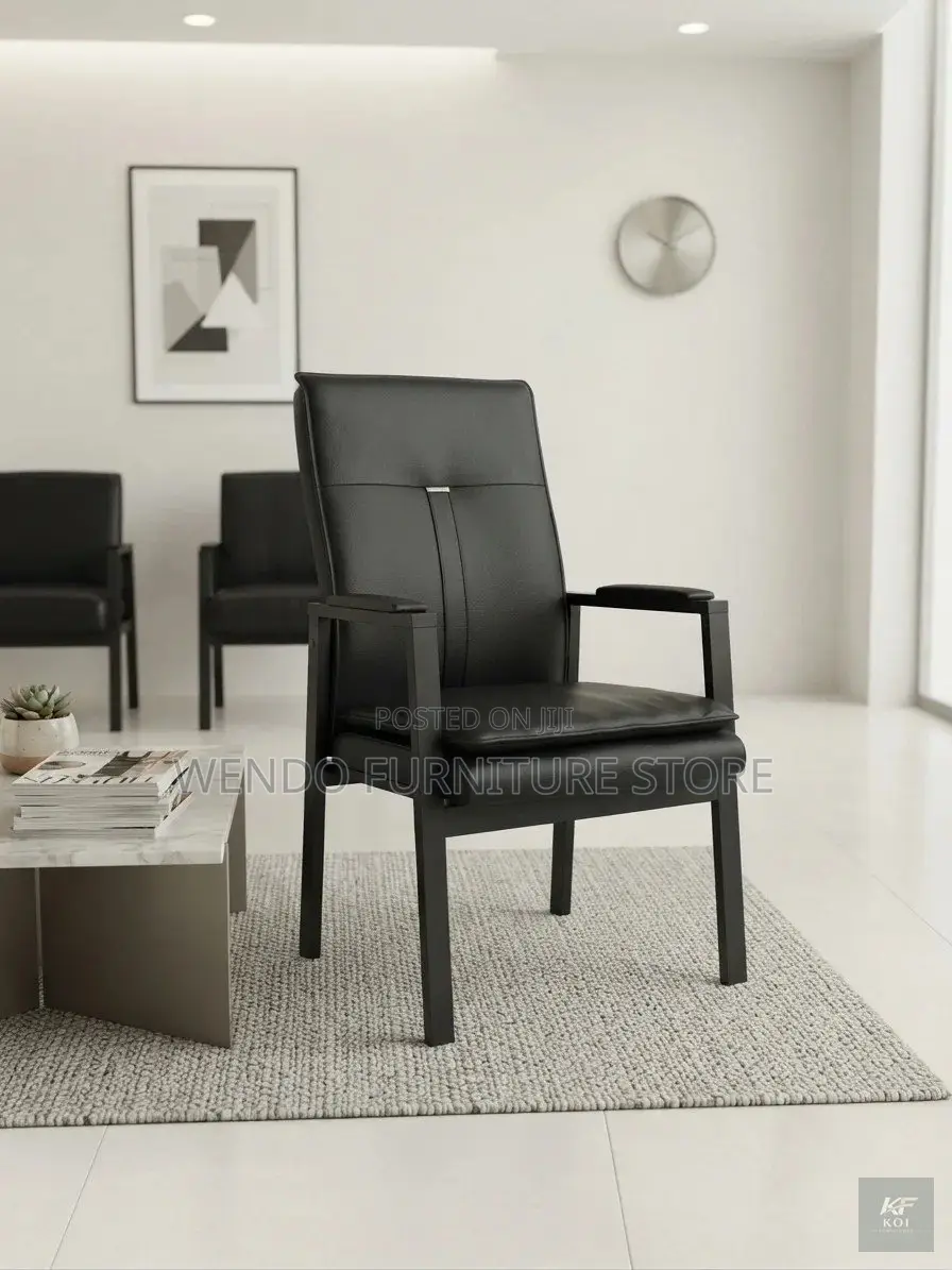 Office Chairs; Black Leather Reception Chair
