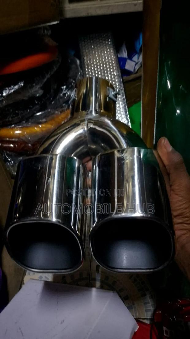 Silver Twin Muffler Tips | Universal Dual Tailpipe Tips - main view