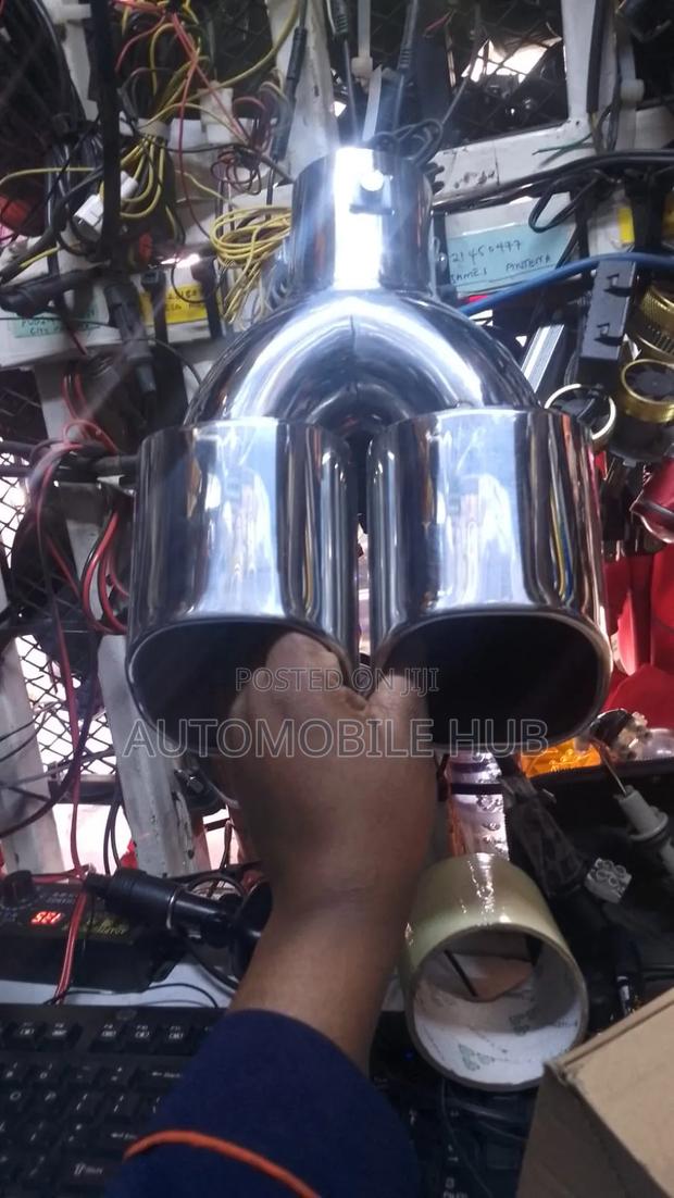 Silver Twin Muffler Tips | Universal Dual Tailpipe Tips - thumbnail 2