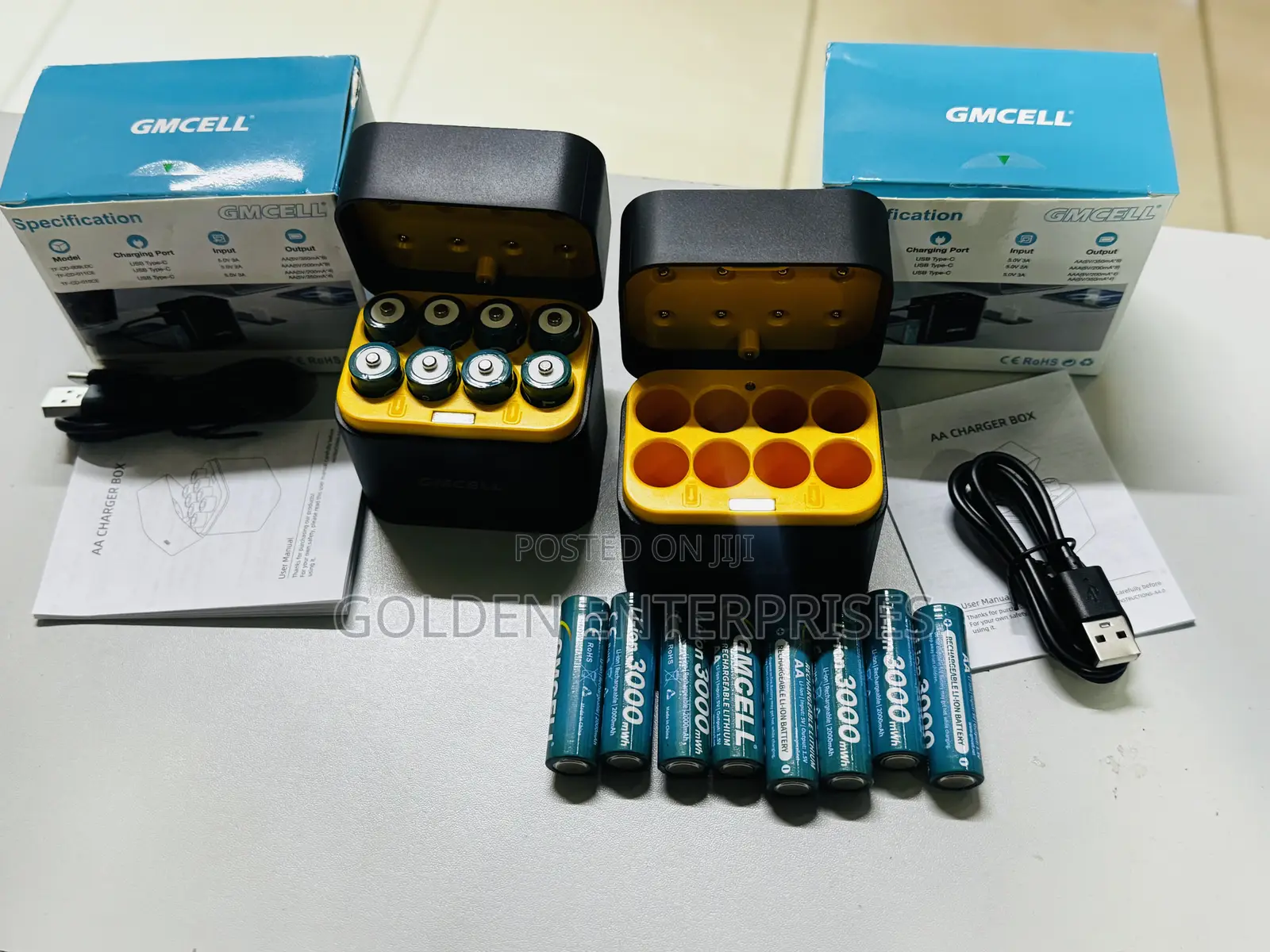 8-Port AA Battery Charger and 3000mWh Rechargeable Batteries