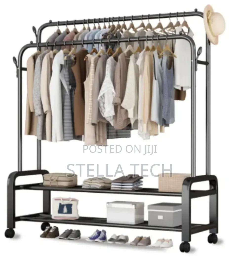Double Pole Multipurpose Cloth Organizer Sturdy Cloth Rack