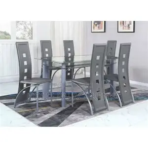 Dining Set; Complete 6 Seater Glass Top Dining Table and Chairs Set