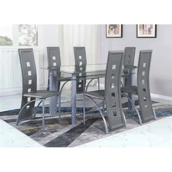 Dining Set; Complete 6 Seater Glass Top Dining Table and Chairs Set