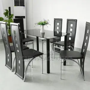 Dining Set; Complete 6 Seater Glass Top Dining Table and Chairs Set