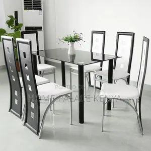 Dining Set; Complete 6 Seater Glass Top Dining Table and Chairs Set