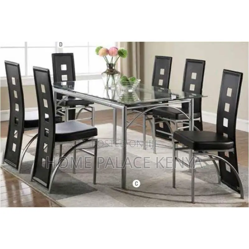 Dining Set; Complete 6 Seater Glass Top Dining Table and Chairs Set