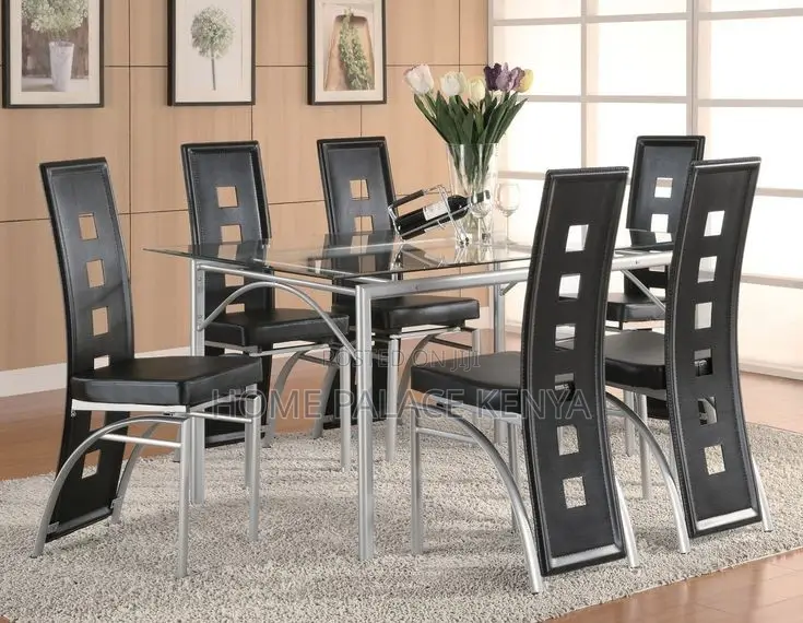 Dining Set; Complete 6 Seater Glass Top Dining Table and Chairs Set