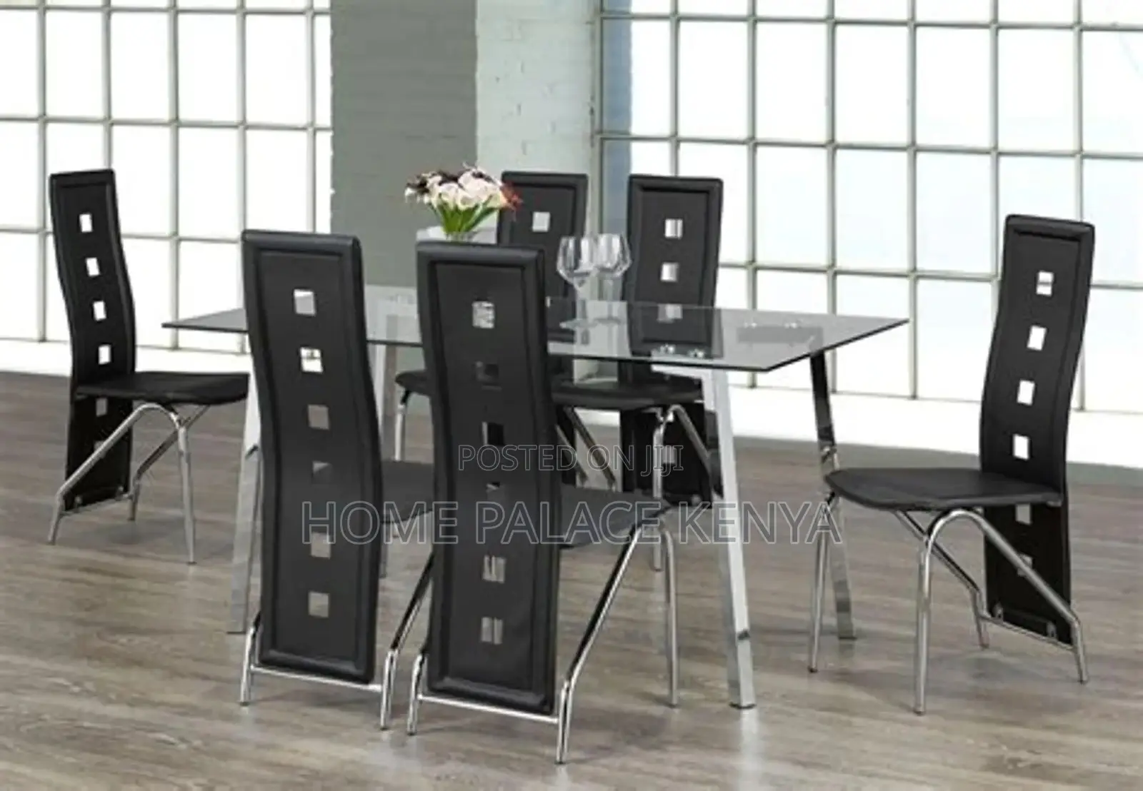 Dining Set; Complete 6 Seater Glass Top Dining Table and Chairs Set