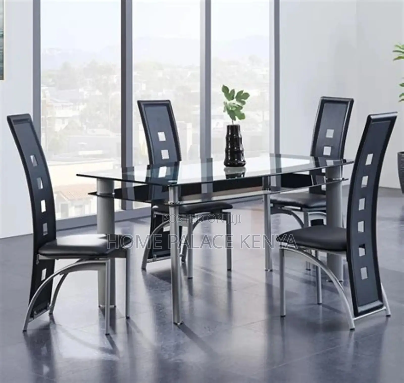 Dining Set; Complete 6 Seater Glass Top Dining Table and Chairs Set