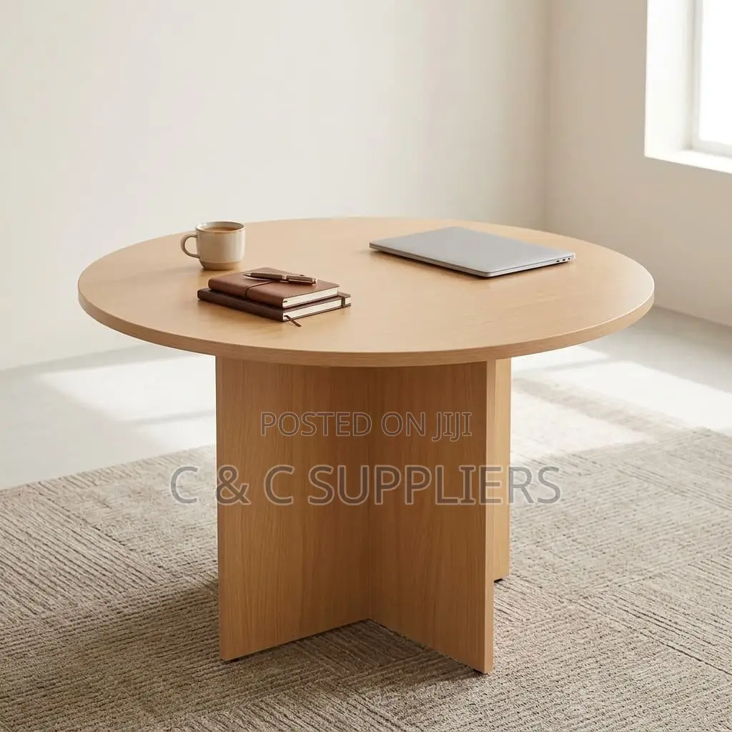 Round Custom Brown Conference Table.