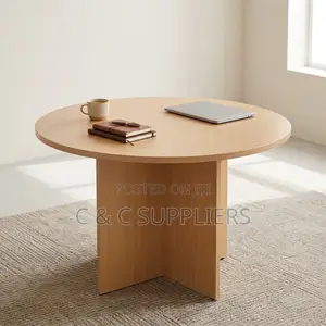 Round Custom Brown Conference Table.