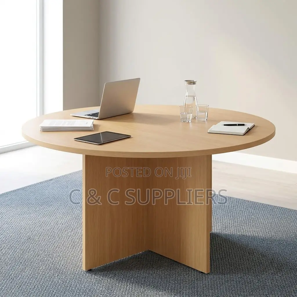 Round Custom Brown Conference Table.