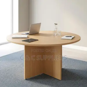 Round Custom Brown Conference Table.