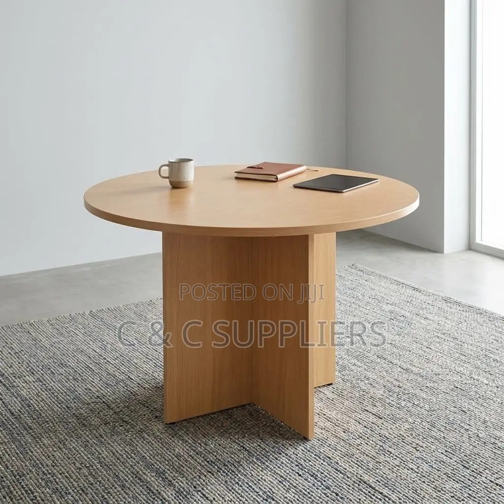 Round Custom Brown Conference Table.