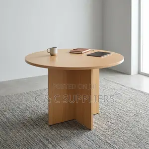 Round Custom Brown Conference Table.