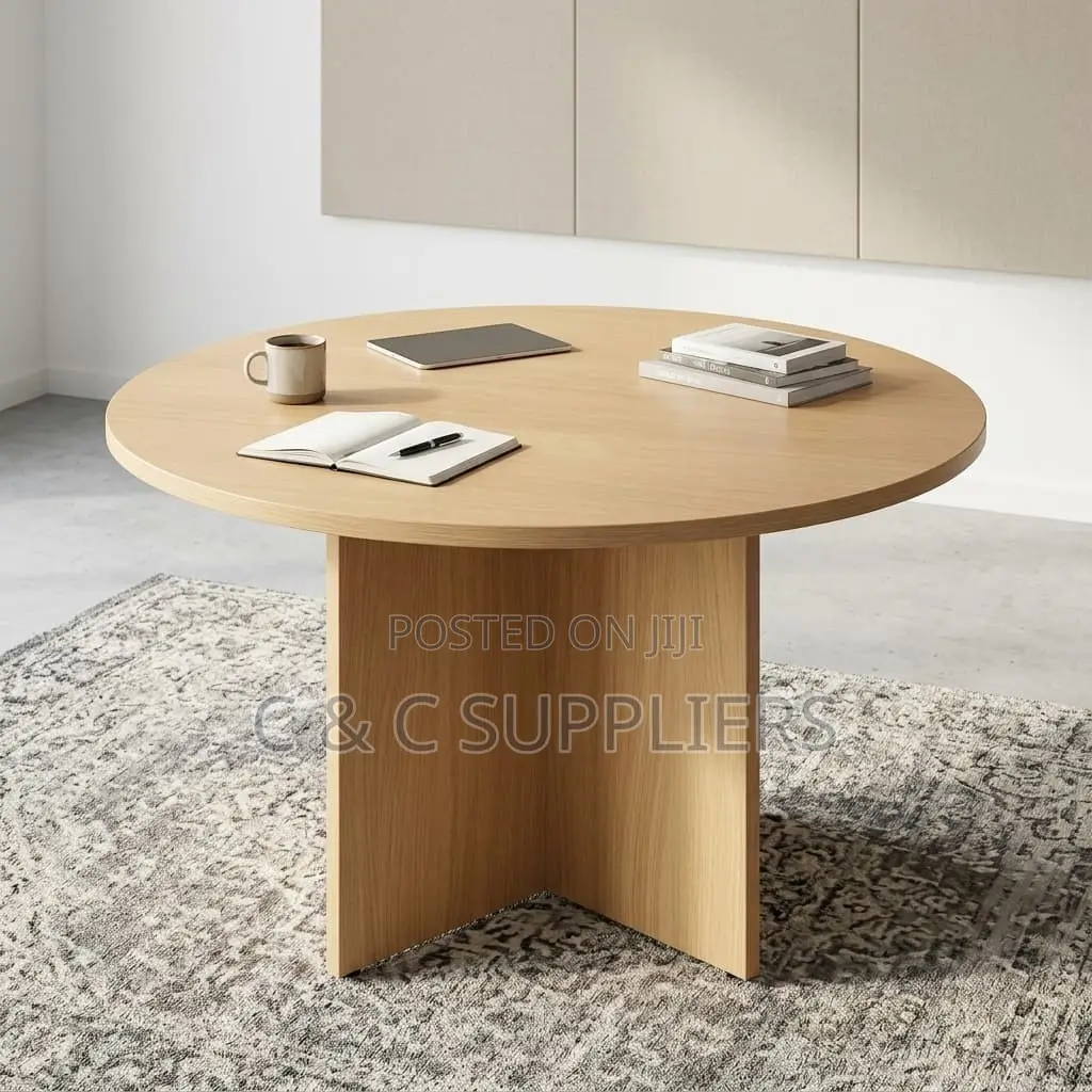 Round Custom Brown Conference Table.