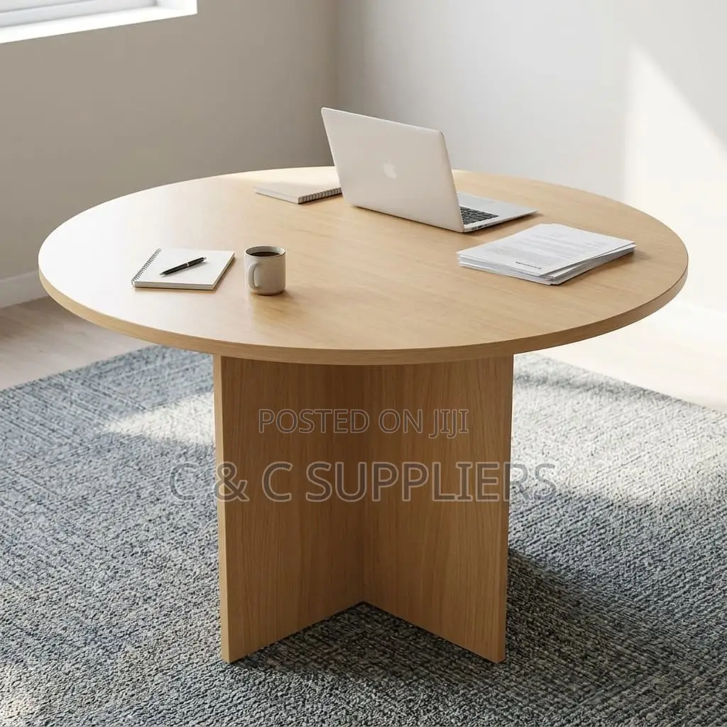 Round Custom Brown Conference Table.