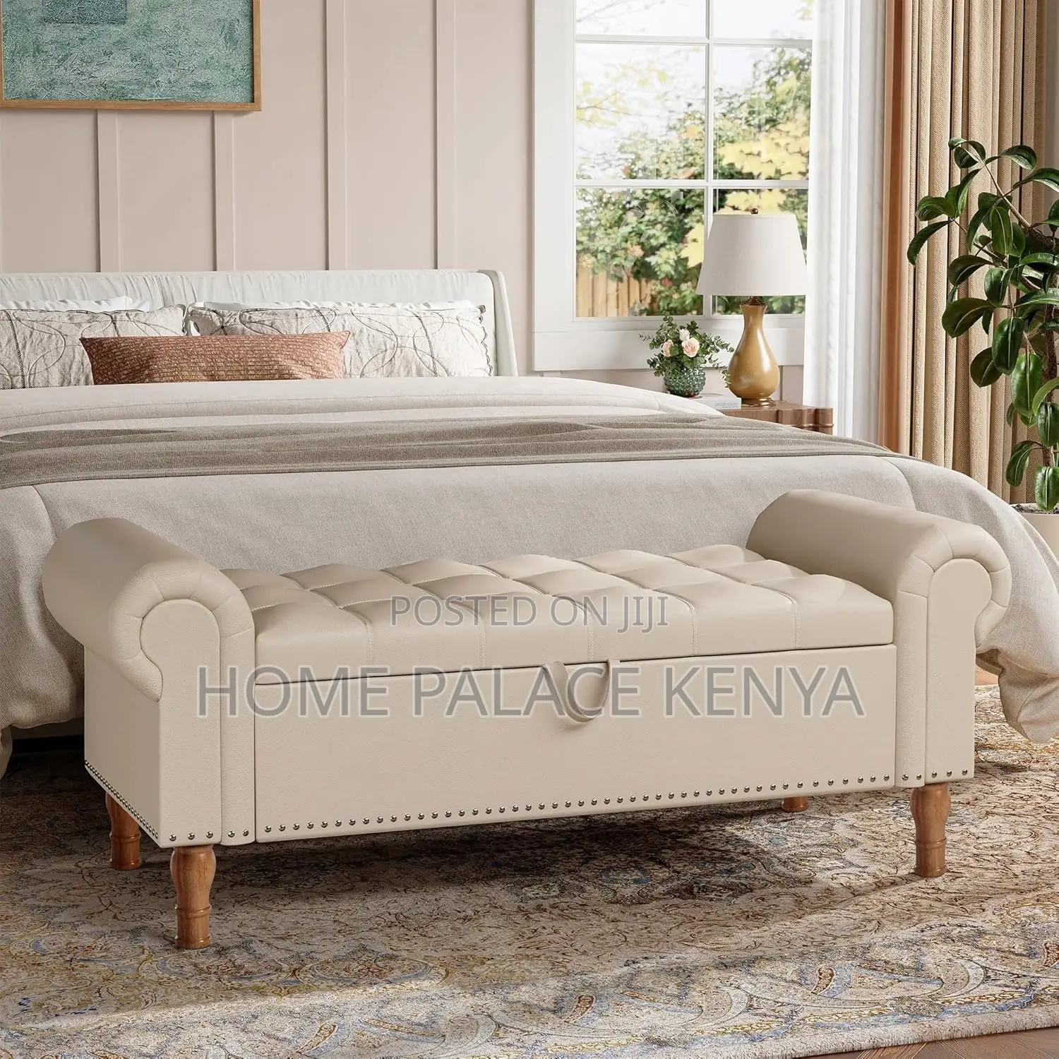 Bedside Bench; Elegant Upholstered Bedside Bench With Storage
